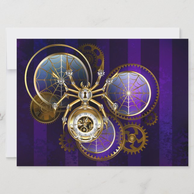 Convite Aranha Steampunk em Fundo Roxo (Frente)