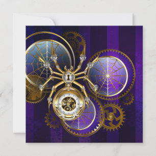 Convite Aranha Steampunk em Fundo Roxo