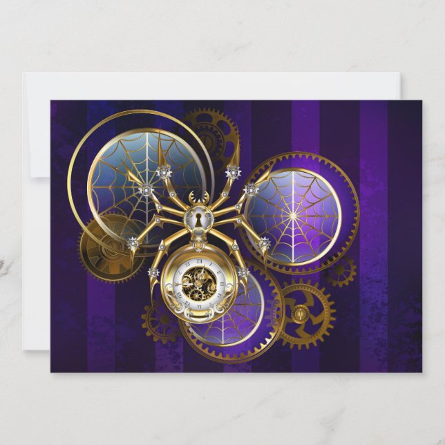 Convite Aranha Steampunk em Fundo Roxo (Frente)