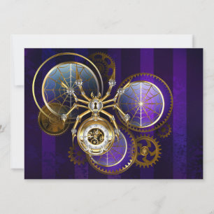 Convite Aranha Steampunk em Fundo Roxo