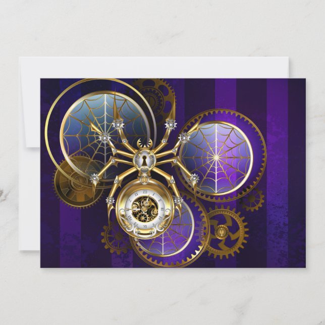 Convite Aranha Steampunk no fundo roxo (Frente)