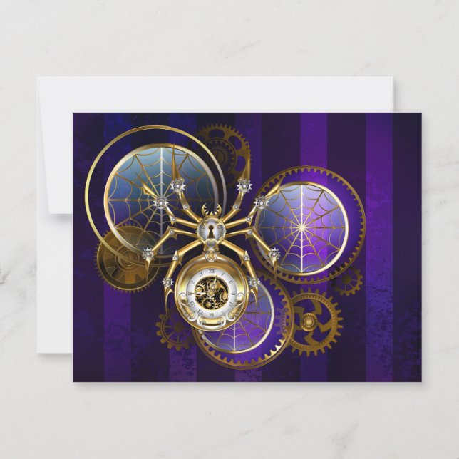 Convite Aranha Steampunk no fundo roxo (Frente)