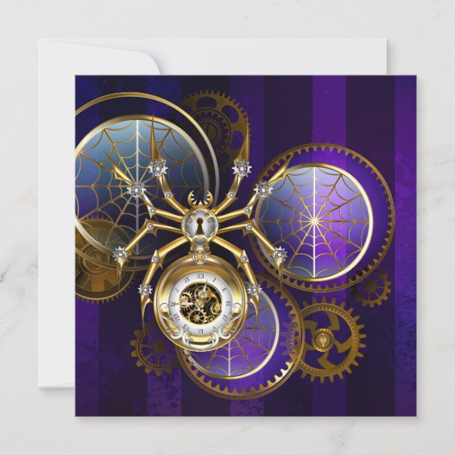 Convite Aranha Steampunk no fundo roxo (Frente)
