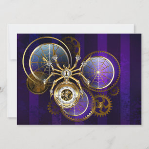 Convite Aranha Steampunk no fundo roxo
