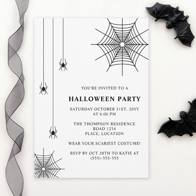 Convite Aranhas E Aranha Simples Black White Halloween (Minimalist design for Halloween. Personalize with custom text and colors.)
