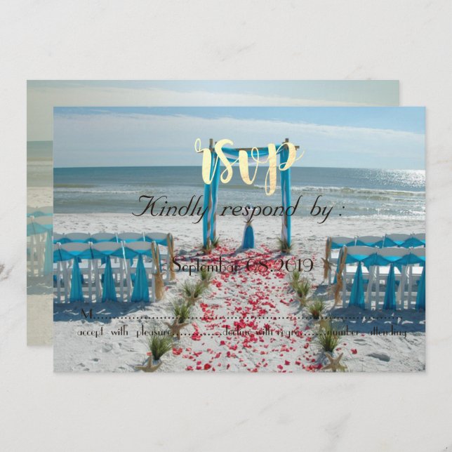 Convite Arbusto de Casamento na Praia RSVP (Frente/Verso)