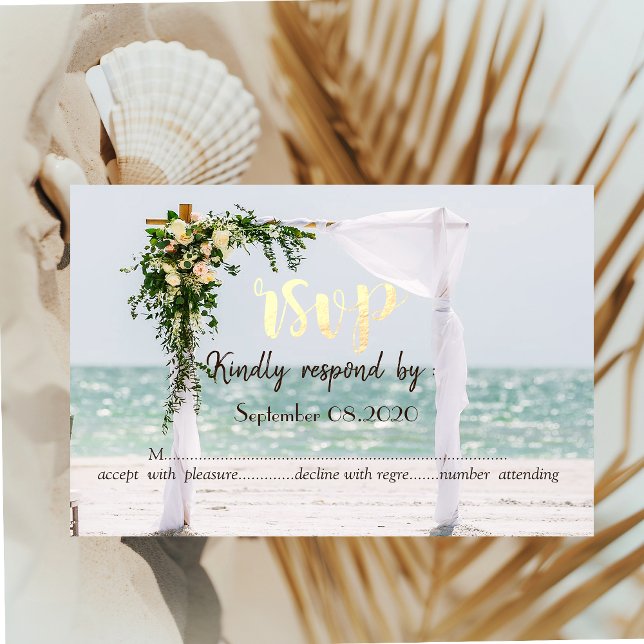 Convite Arbusto Floral de Casamento na Praia RSVP (Criador carregado)