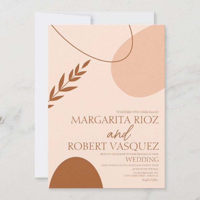 Convite Arca Boêmia Formas de Tan Terracotta Casamento (Frente)