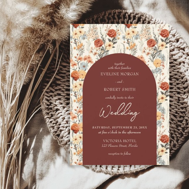 Convite Arca das flores silvestres do outono da Boho (Boho watercolor autumn wild flowers arch invitation)