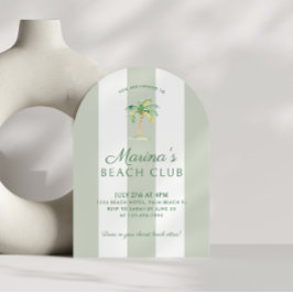 Convite Arca de Aniversário de Palm Beach Stripes Verde Co