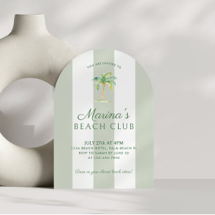 Convite Arca de Aniversário de Palm Beach Stripes Verde Co