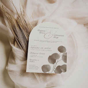 Convite Arca de Casamento Botânico Elegante Ivory & Ash Fa