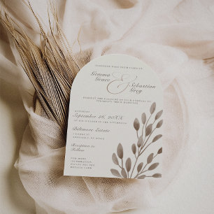 Convite Arca de Casamento Botânico Elegante Ivory & Ash Fa