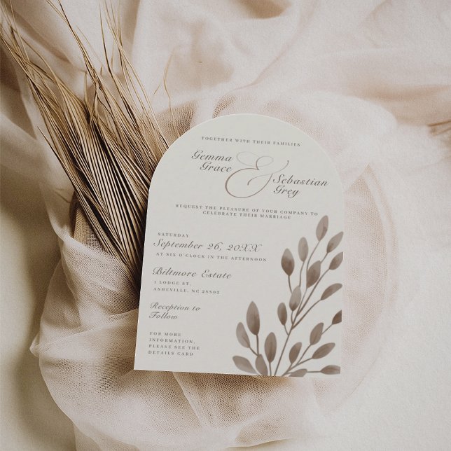 Convite Arca de Casamento Botânico Elegante Ivory & Ash Fa (Criador carregado)