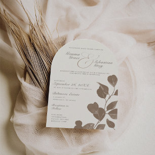 Convite Arca de Casamento Botânico Elegante Ivory & Ash Fa