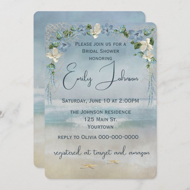 Convite Arca de Casamento de chá de panela com Starfish (Frente/Verso)