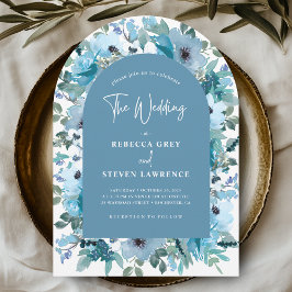 Convite Arca de casamento de flores azuis poeirentas branc