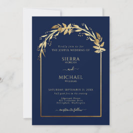 Convite Arca de Casamento de Folhagem do Ouro Azul Elegant