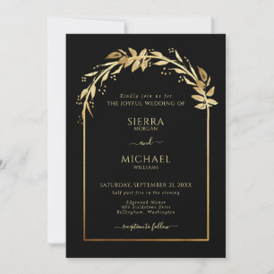 Convite Arca de Casamento de Folhagem do Ouro Negro Elegan