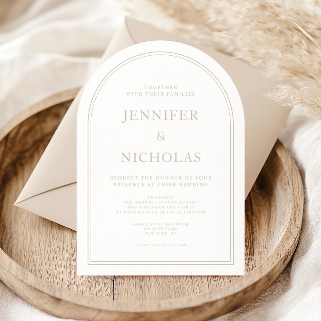 Convite Arca de Casamento de Taupe Formal Clássica Elegant (Elegant Classic Formal Taupe Wedding Arch Invitation)