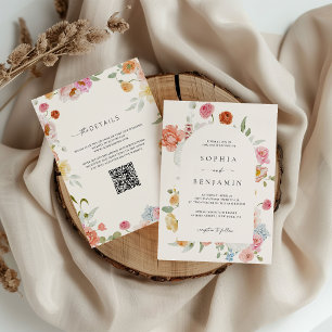 Convite Arca de Casamento do Código QR das Flores de Mola