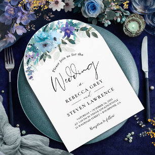 Convite Arca de casamento floral azul-roxa-poeirenta prima