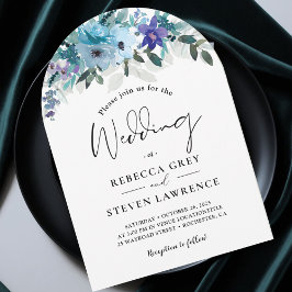 Convite Arca de casamento floral azul-roxa-poeirenta prima