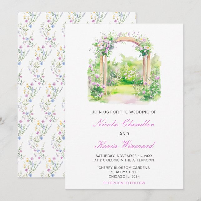 Convite Arca de Casamento Floral primavera (Frente/Verso)