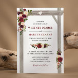 Convite Arca de Casamento Rustic Burgundy Blush Floral Boh<br><div class="desc">Convites do casamento outono de outono, com um fundo branco clássico, que pode ser mudado para qualquer cor, um na moda de burgundy, marsala red & blush watercolor floral num arco de casamento de madeira rústico, um coração esculpido com as iniciais dos casais e um modelo de convite para casamentos...</div>