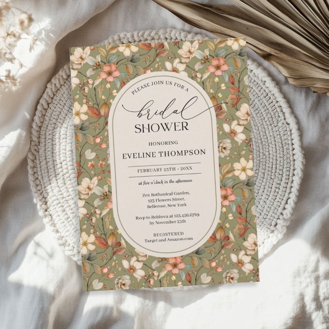 Convite Arca de flores silvestres de marfim verde poeirent (Watercolor dusty green ivory wildflowers arch invitation)