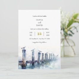 Convite Arca de madeira russa Gulls Ocean View Beach Weds