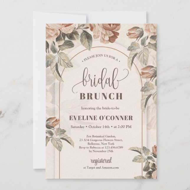 Convite Arca de rosas de cobre com caligrafia moderna (Frente)