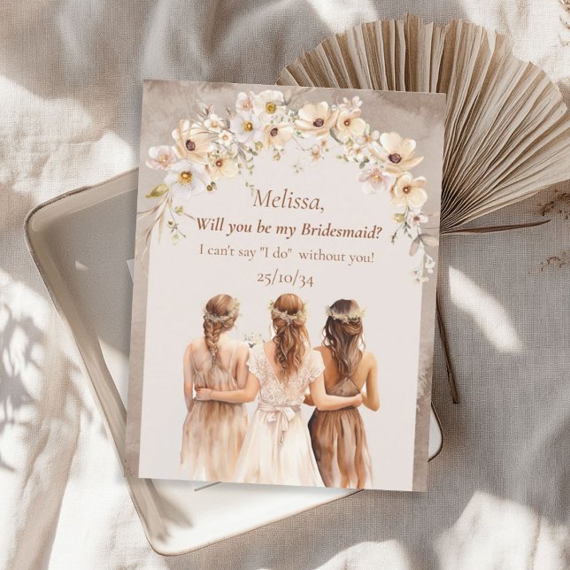 Convite Arca de vassoura de flores selvagens neutras Elega (Elegant neutral wildflowers boho arch Bridesmaid Invitation)