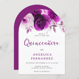 Convite Arca do Partido Rosa da Quinceanera Roxo