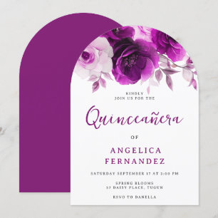 Convite Arca do Partido Rosa da Quinceanera Roxo