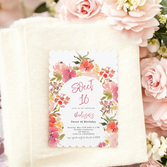Convite Arca floral de aquarela do Boho Jardim Sweet 16 (Boho garden floral watercolor arch Sweet 16 Invitation)