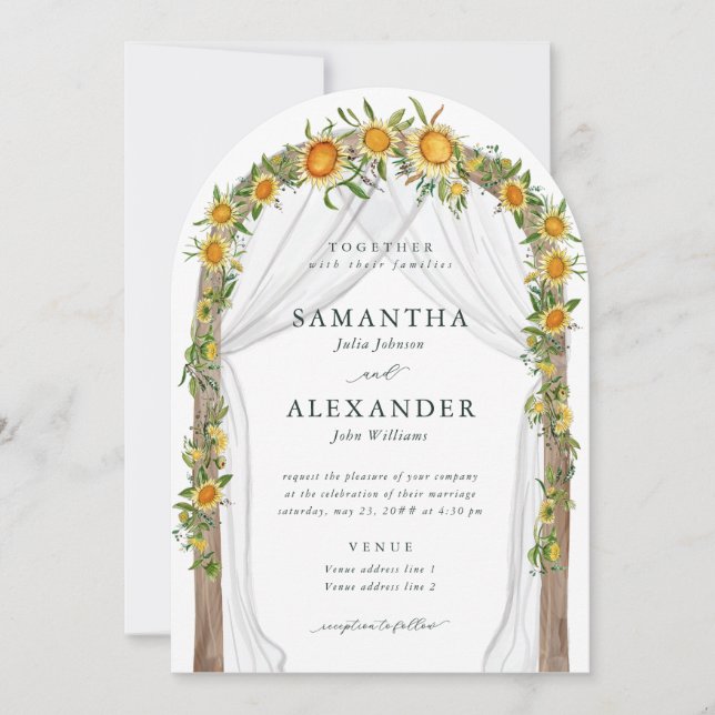 Convite Arca Floral de Sunflower Fall Boho Casamento (Frente)