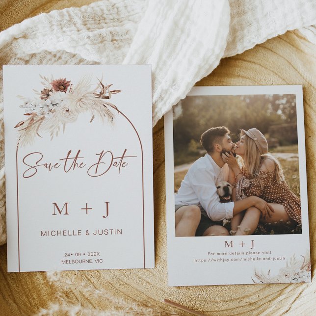 Convite Arca Floral White Brown Boho Salve A Placa De Data (Criador carregado)