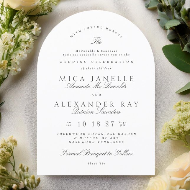 Convite Arca Formal da Caligrafia Elegante Branca de Cinza (Criador carregado)