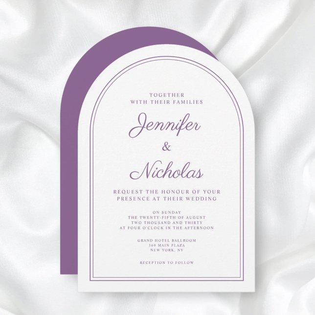 Convite Arca Formal Francesa Lilac Clássica Elegante (Elegant Classic Formal French Lilac Wedding Arch Invitation)