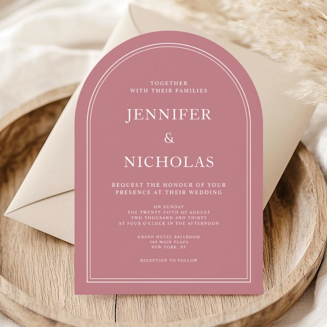 Convite Arca Formal Rosa Elegante (Elegant Classic Formal Pink Wedding Arch Invitation)