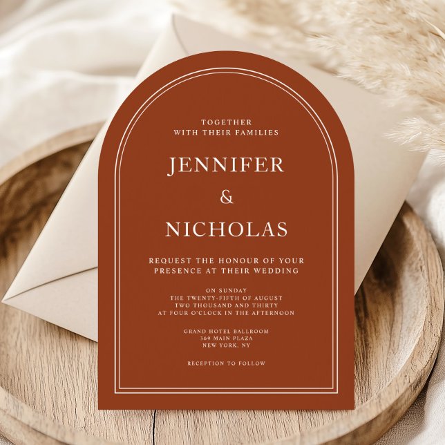 Convite Arca Formal Terracotta Clássica Elegante (Elegant Classic Formal Terracotta Wedding Arch Invitation)