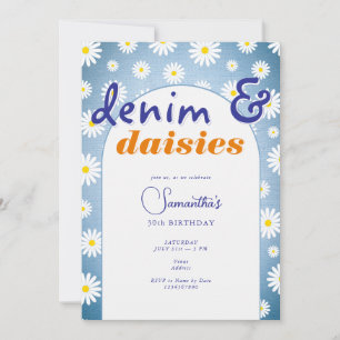 Convite Arca Idade Moderna Denim Daisies Aniversário de Ve