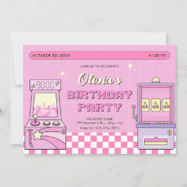 Convite Arcade de jogos cor-de-rosa