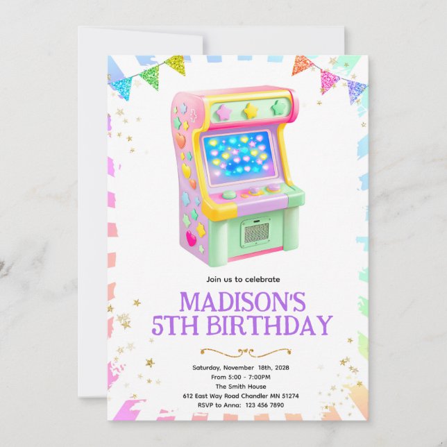 Convite Arcade game girl party invitation (Frente)