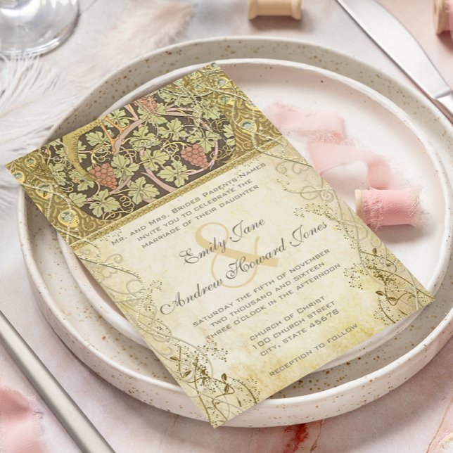 Convite Arch Art Nouveau Peacock Cranberry Dust Weding (Criador carregado)