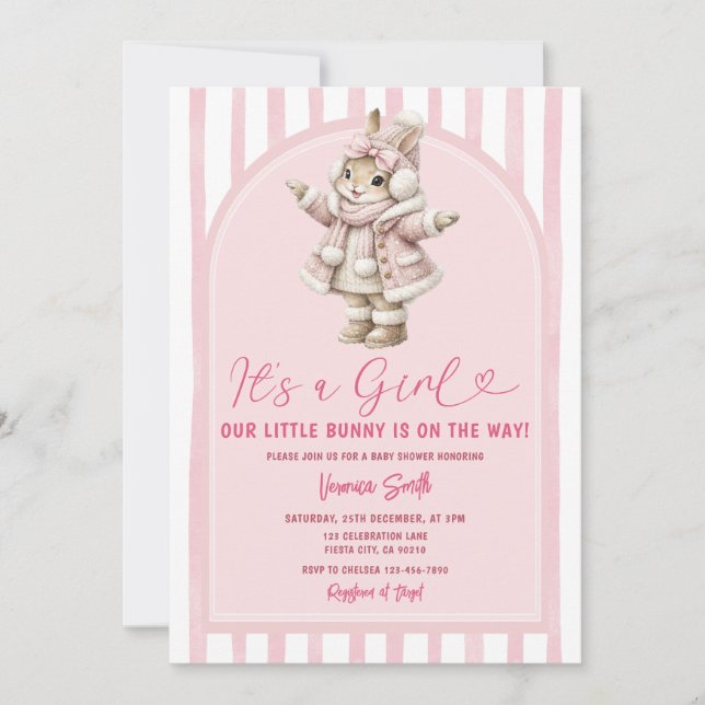 Convite Arch Boho Cute Bunny pink bow baby shower (Frente)