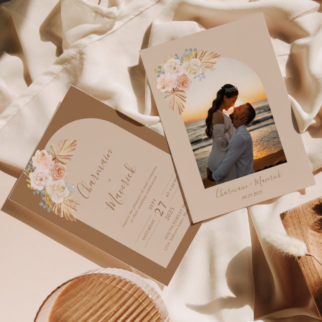 Convite Arch Boho Pampas Grass Wedding (Criador carregado)