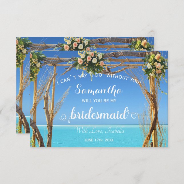 Convite Arch Bridesmaid de Casamento de Praia no Oceano Fl (Frente/Verso)