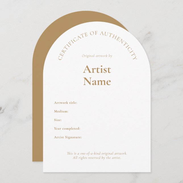 Convite Arch Certificate of Authenticity Art Modelo (Frente/Verso)